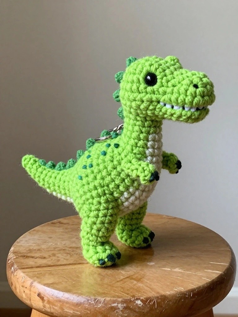 Bright Green Dinosaur Keychain