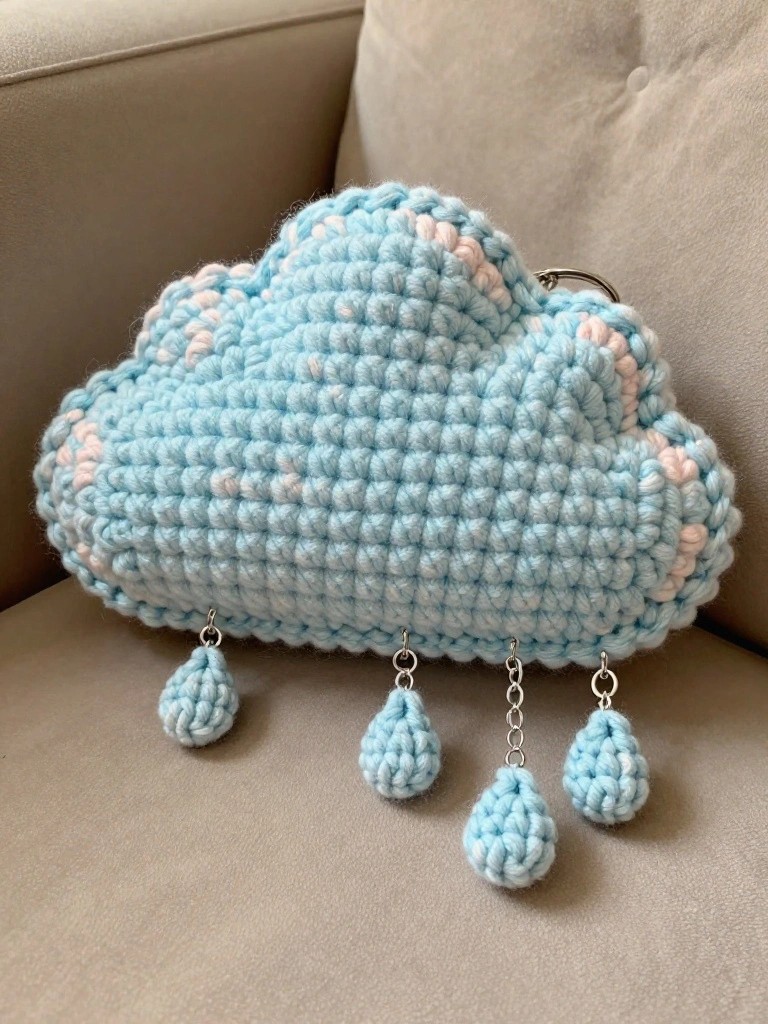 Cloud Keychain with Hanging Raindrops