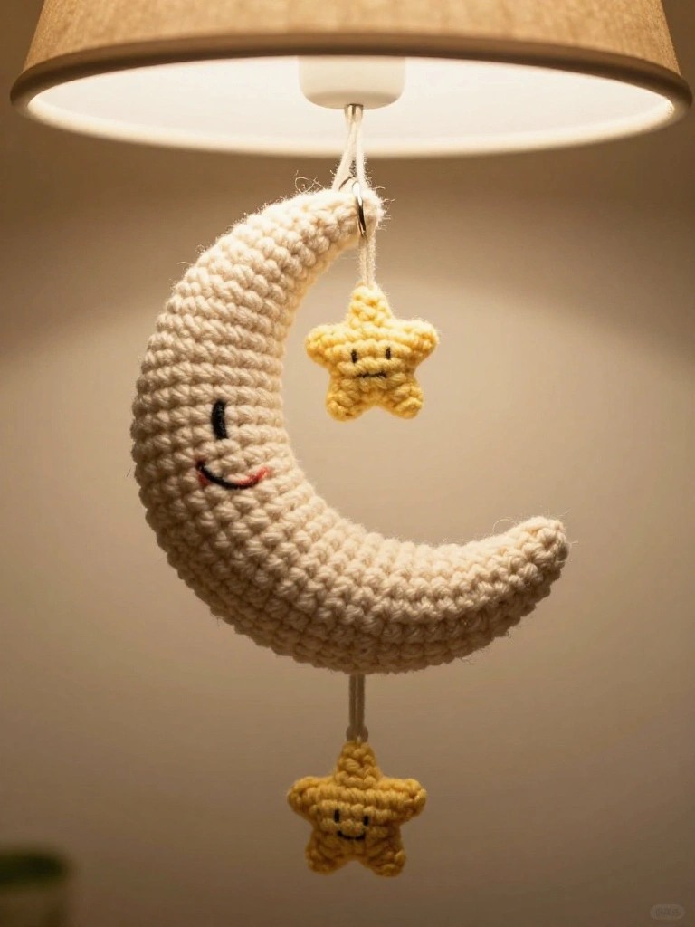 Crescent Moon Keychain with Hanging Stars