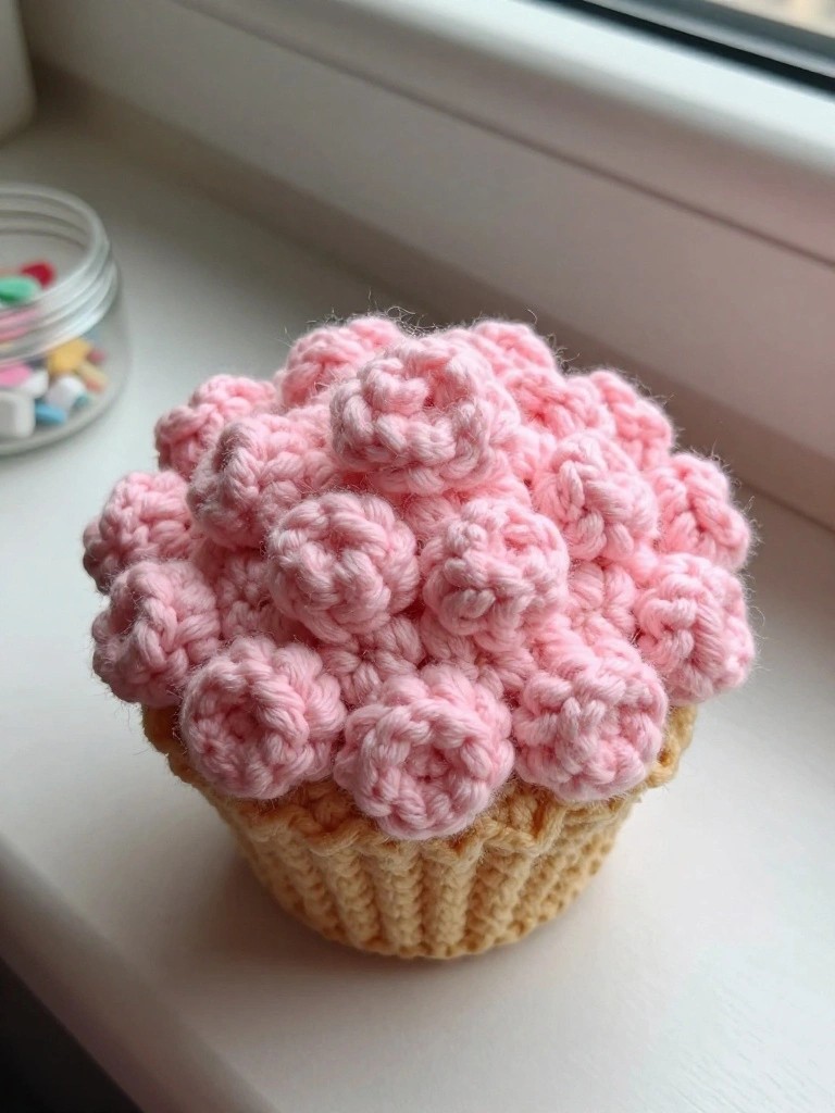 Crochet Cupcake Keychain with Clustered Loops