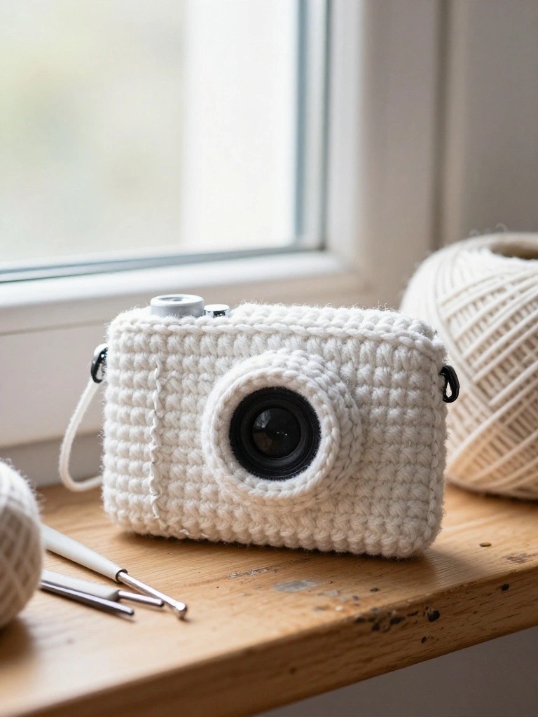 Camera-Shaped Crochet Pouch