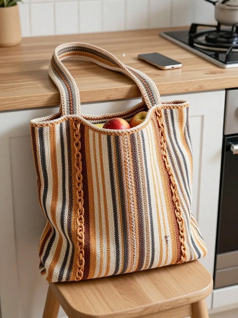 Striped Crochet Market Tote
