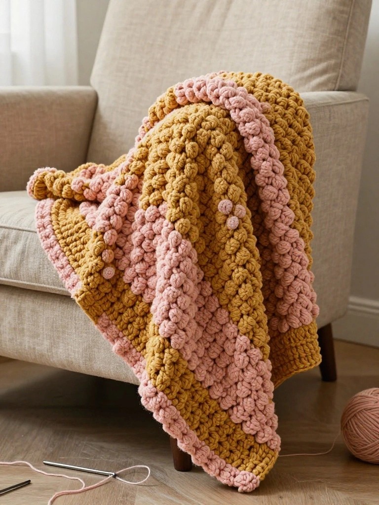 Chunky Striped Bobble Throw