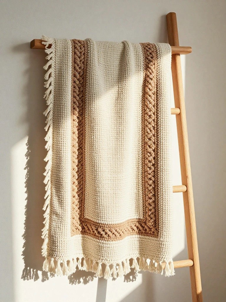 Fringed Two-Tone Throw with Textured Borders
