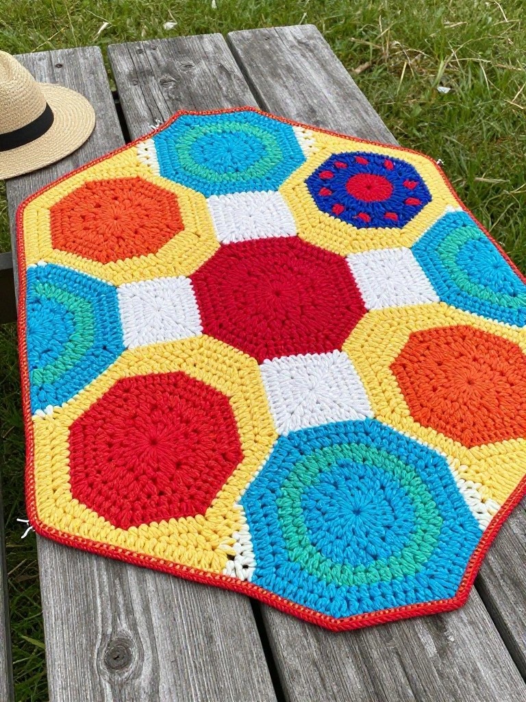 Hexagon Motif Throw Blanket