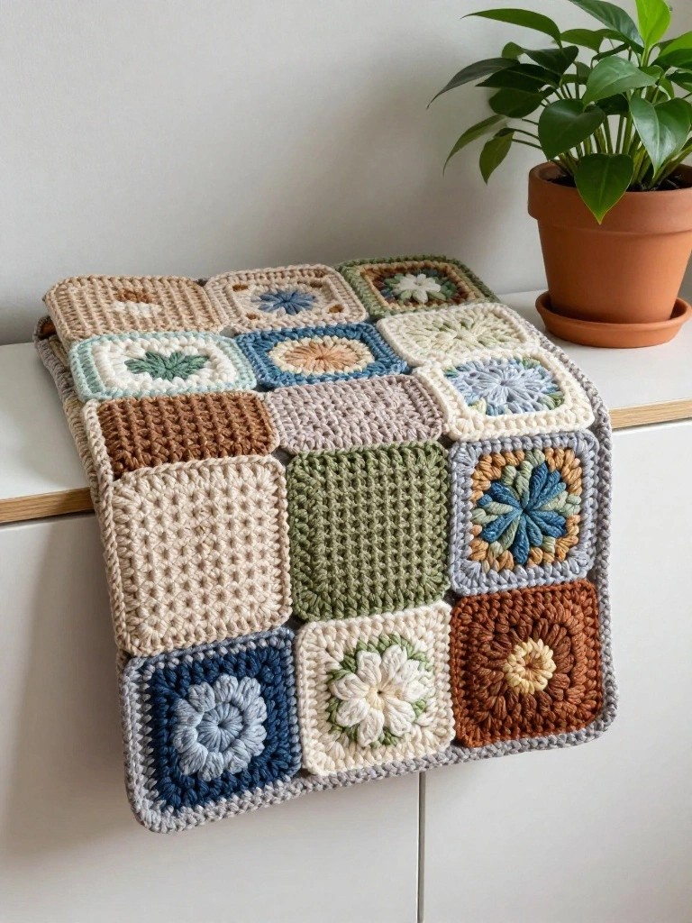 Mixed Motif Granny Square Throw