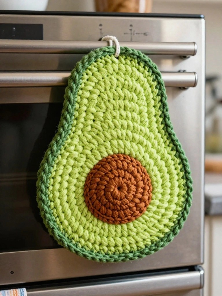 Avocado Potholder That Hangs on Appliance Handles