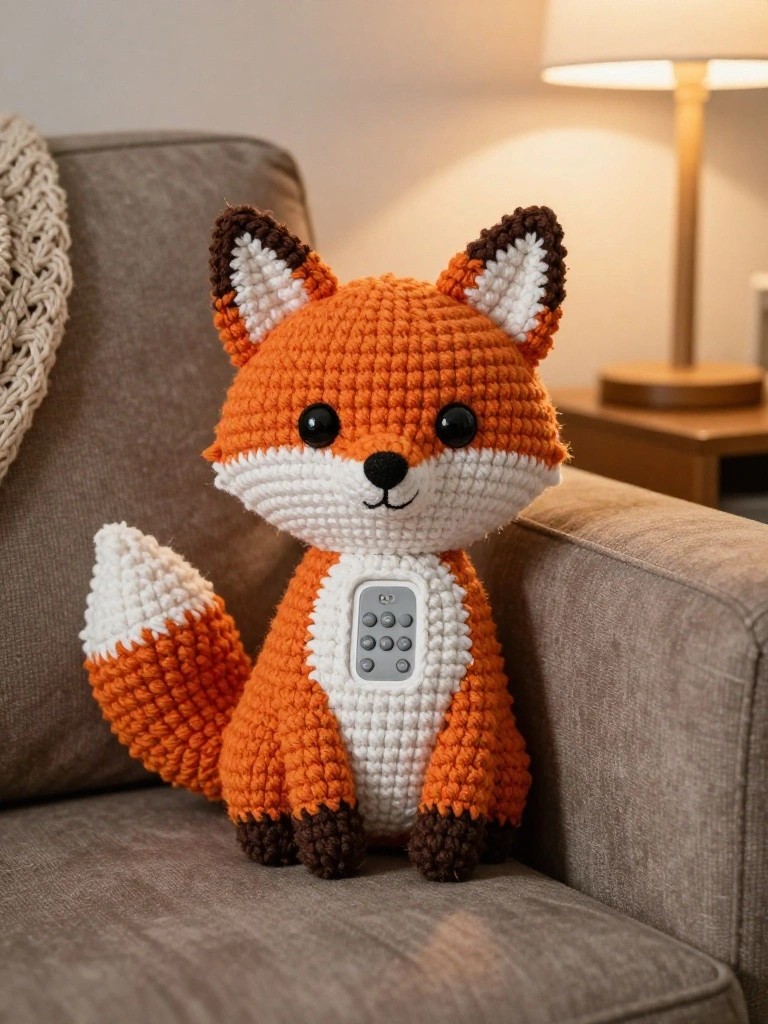 Crochet Fox Plush With Remote Pocket