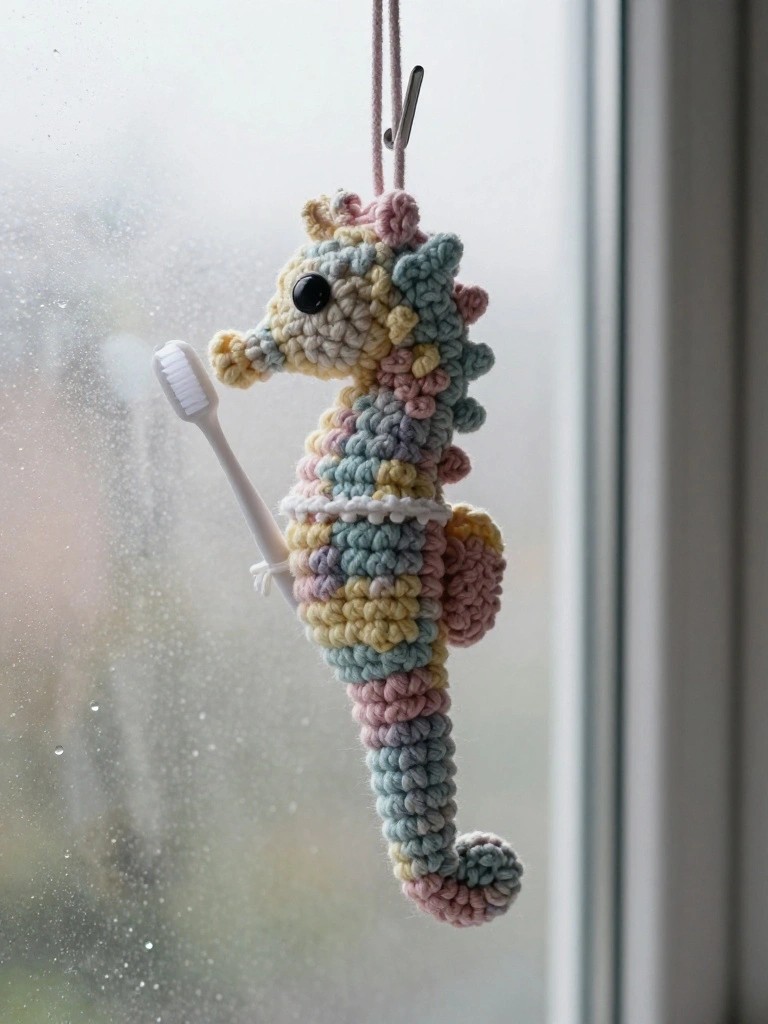 Crochet Seahorse Hanging Toothbrush Holder