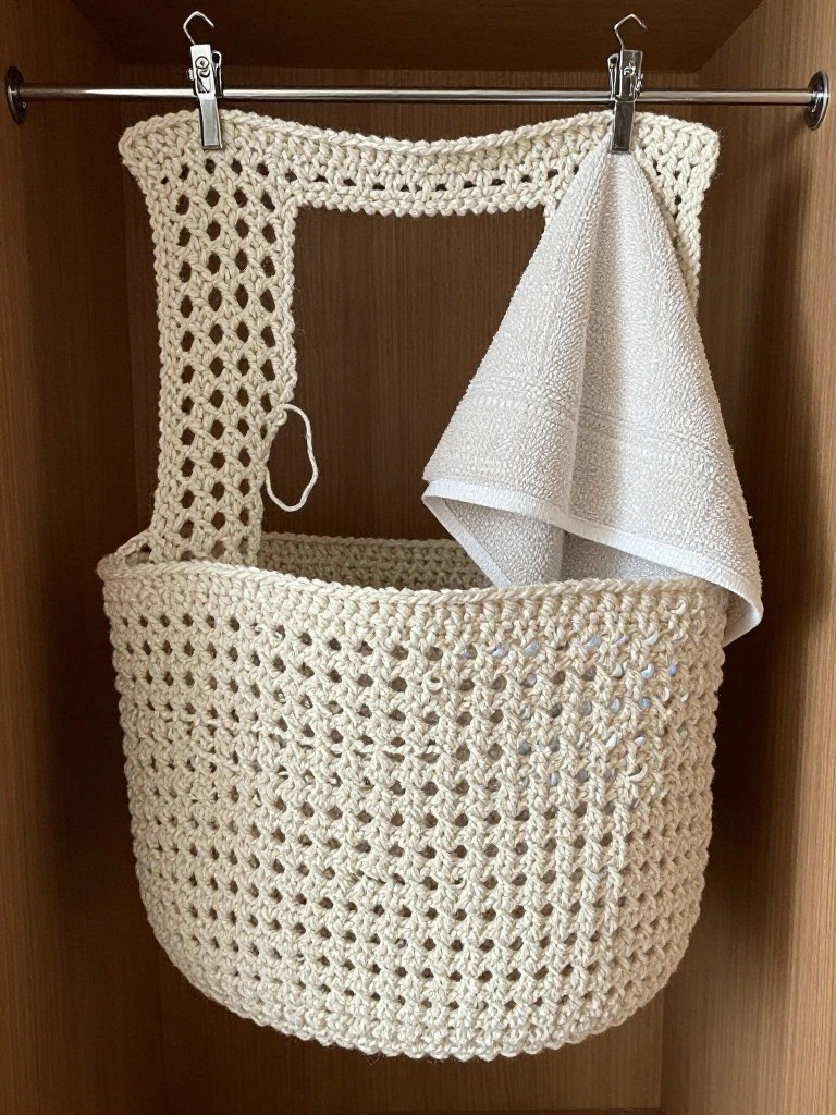 Hanging Crochet Basket for Closet Storage