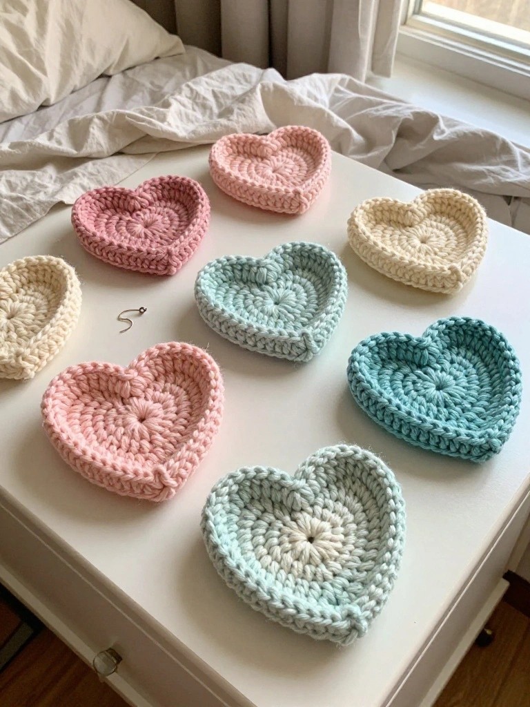 Heart-Shaped Crochet Baskets for Small Storage
