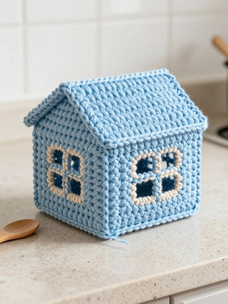 House Shaped Crochet Basket for Small Storage