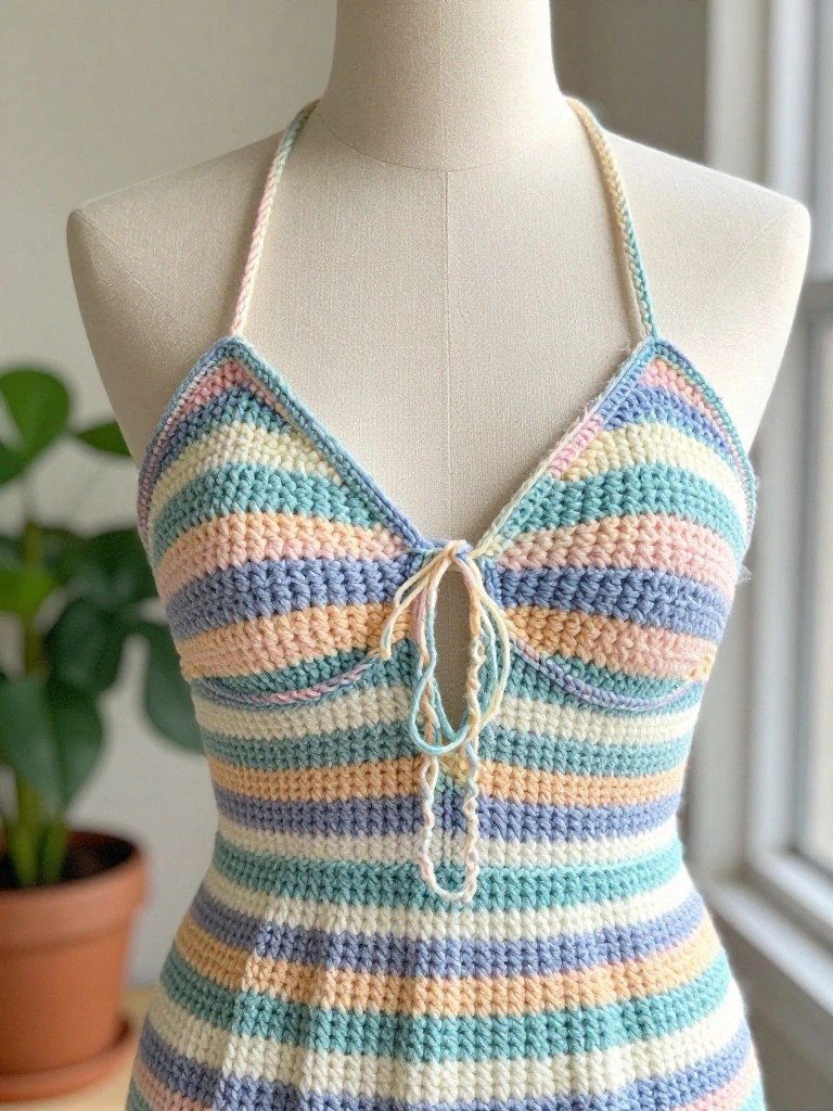 Striped Crochet Halter Top