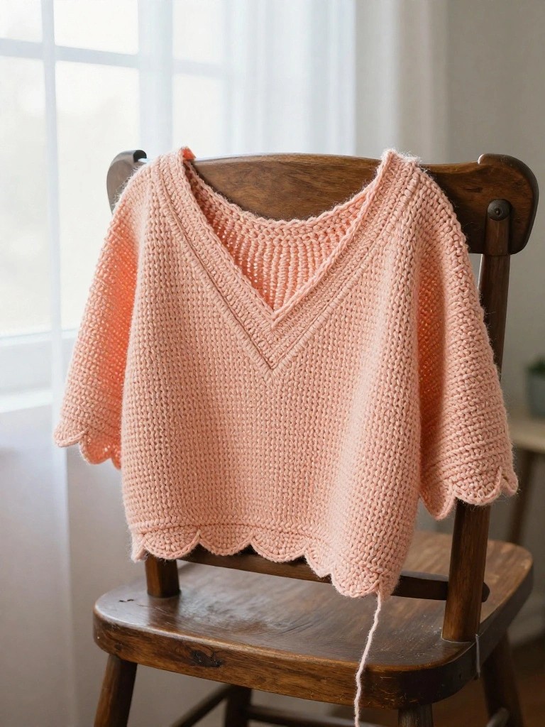 V-Neck Cropped Top with Scalloped Hem