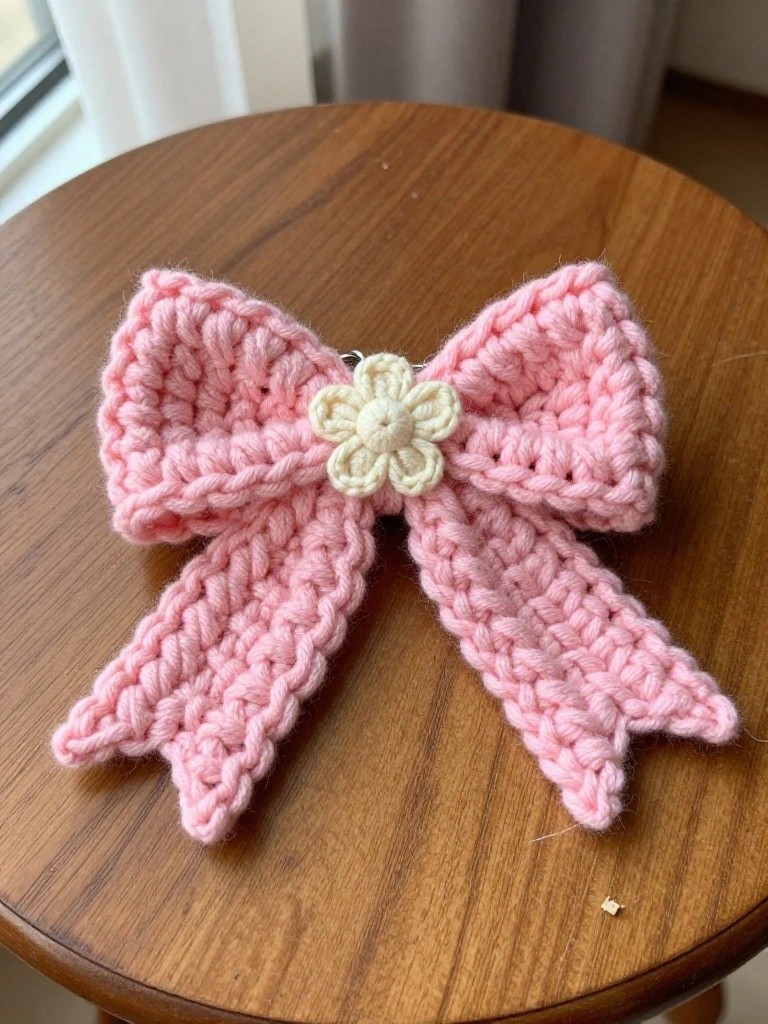 Classic Bow Keychain with Contrasting Flower Detail