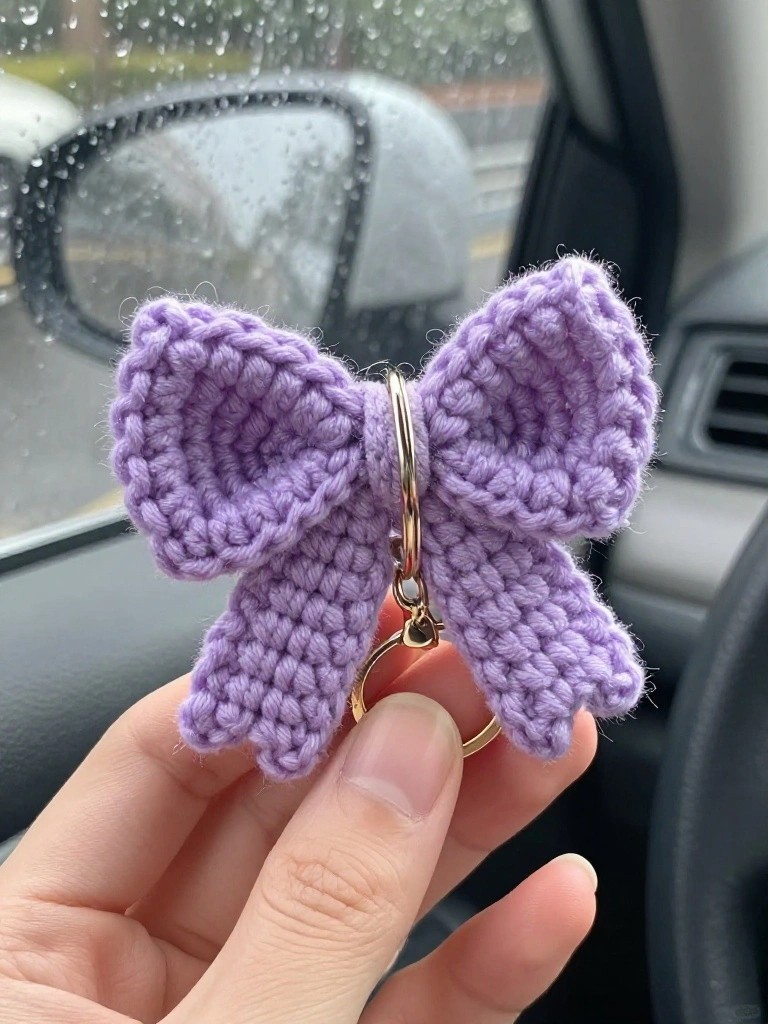 Layered Bow Keychain in Soft Purple