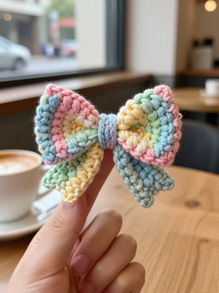 Pastel Striped Bow Keychain