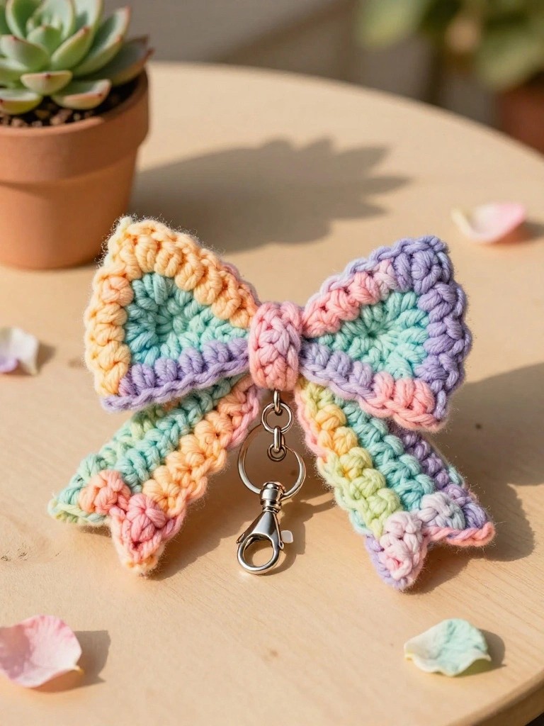 Pastel Striped Bow Keychain