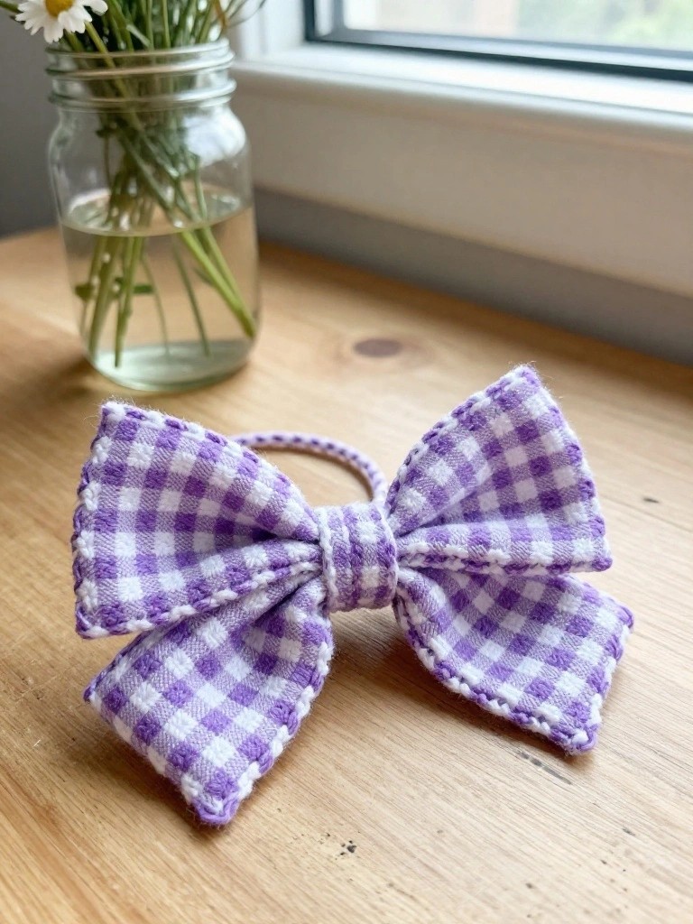 Purple Gingham Bow Keychain