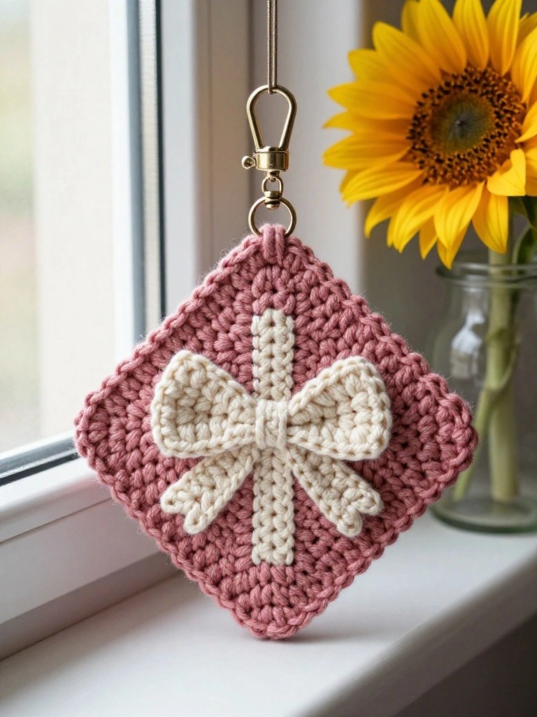Square Base with Centered Bow Keychain