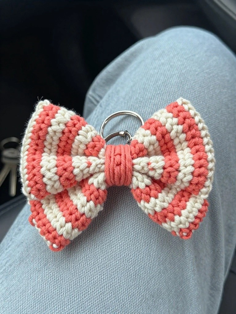 Striped Bow Keychain for Everyday Bags