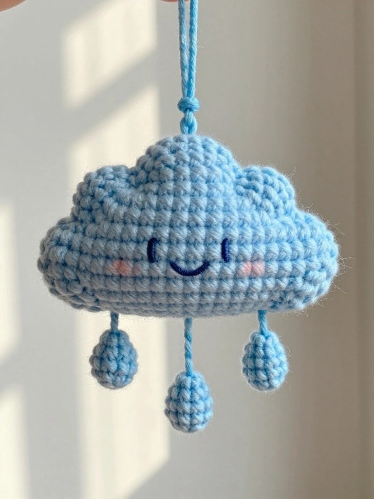 Cloud Keychain with Dangling Raindrops