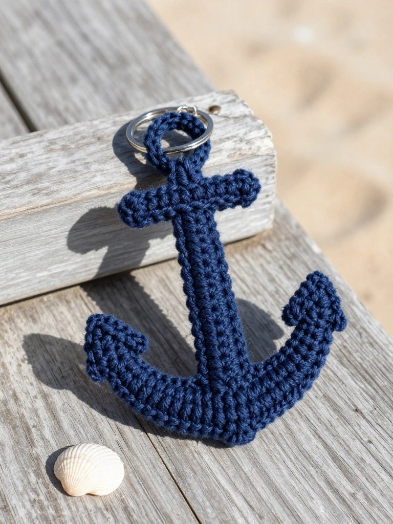 Crocheted Anchor Keychain