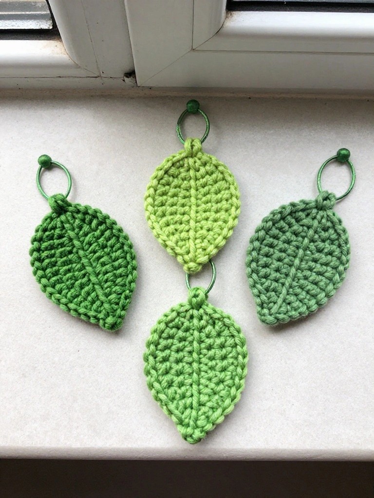 Scrap Yarn Leaf Keychains