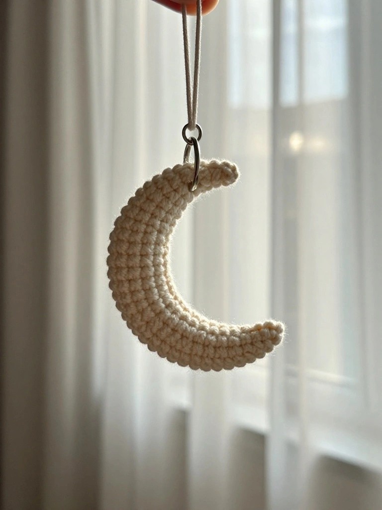 Crescent Moon Crochet Keychain