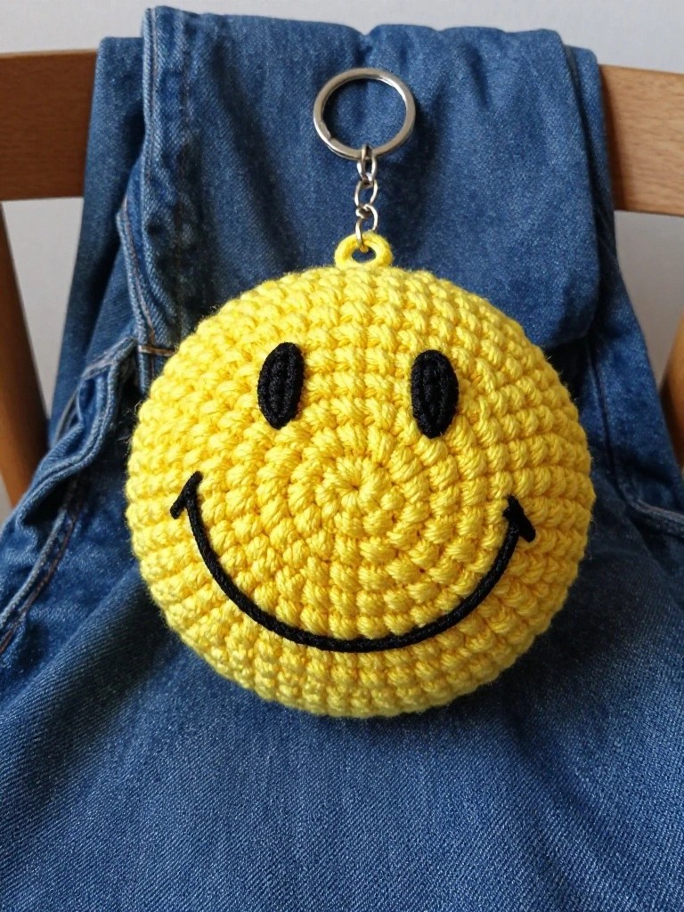 Smiley Face Crochet Keychain