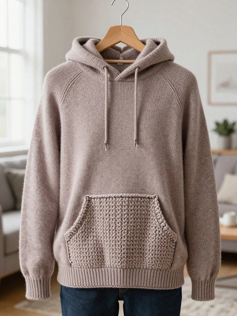 Hooded Pullover with Contrasting Front Pocket