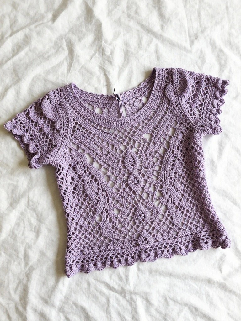Lace Openwork Short Sleeve Top