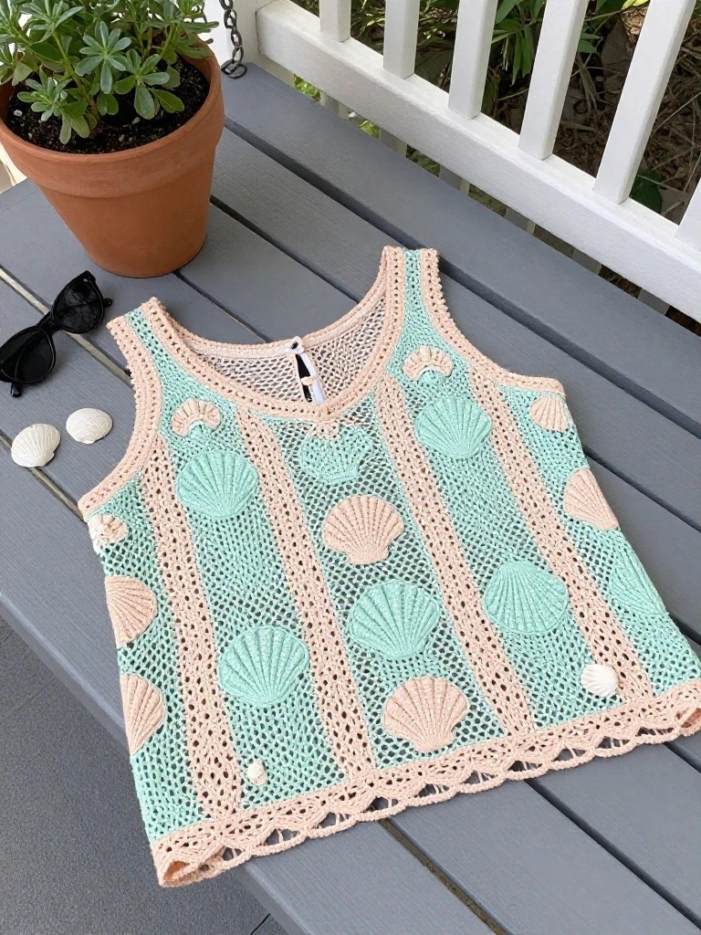 Lacy Shell Tank with Striped Openwork