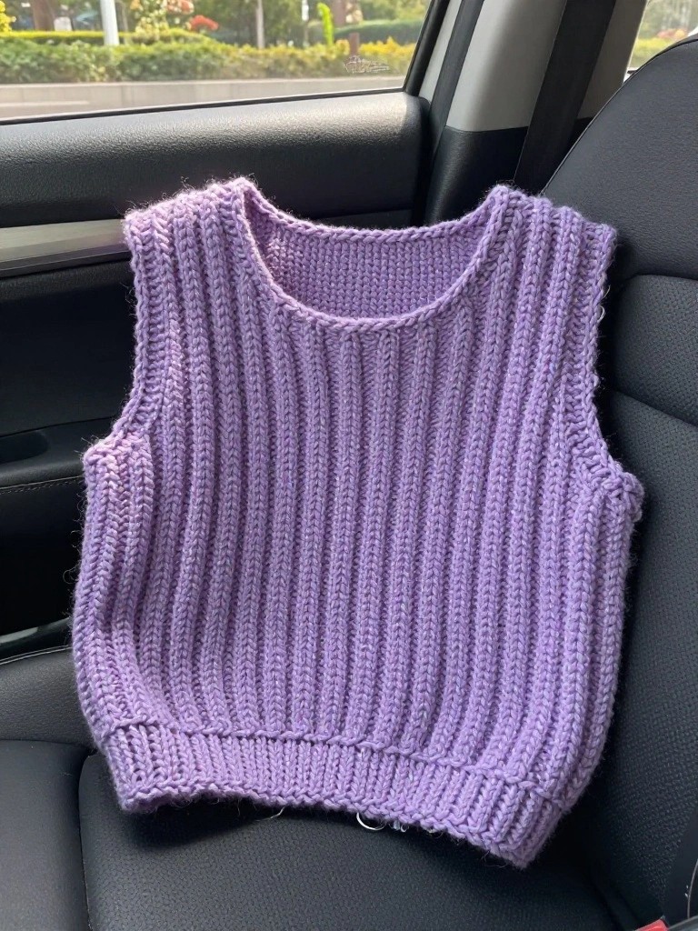 Ribbed Sleeveless Crochet Vest