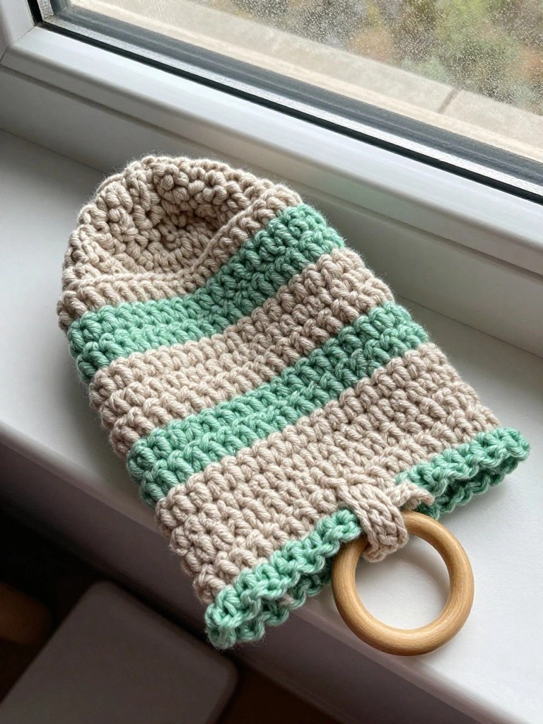 Striped Baby Teether with Wooden Ring